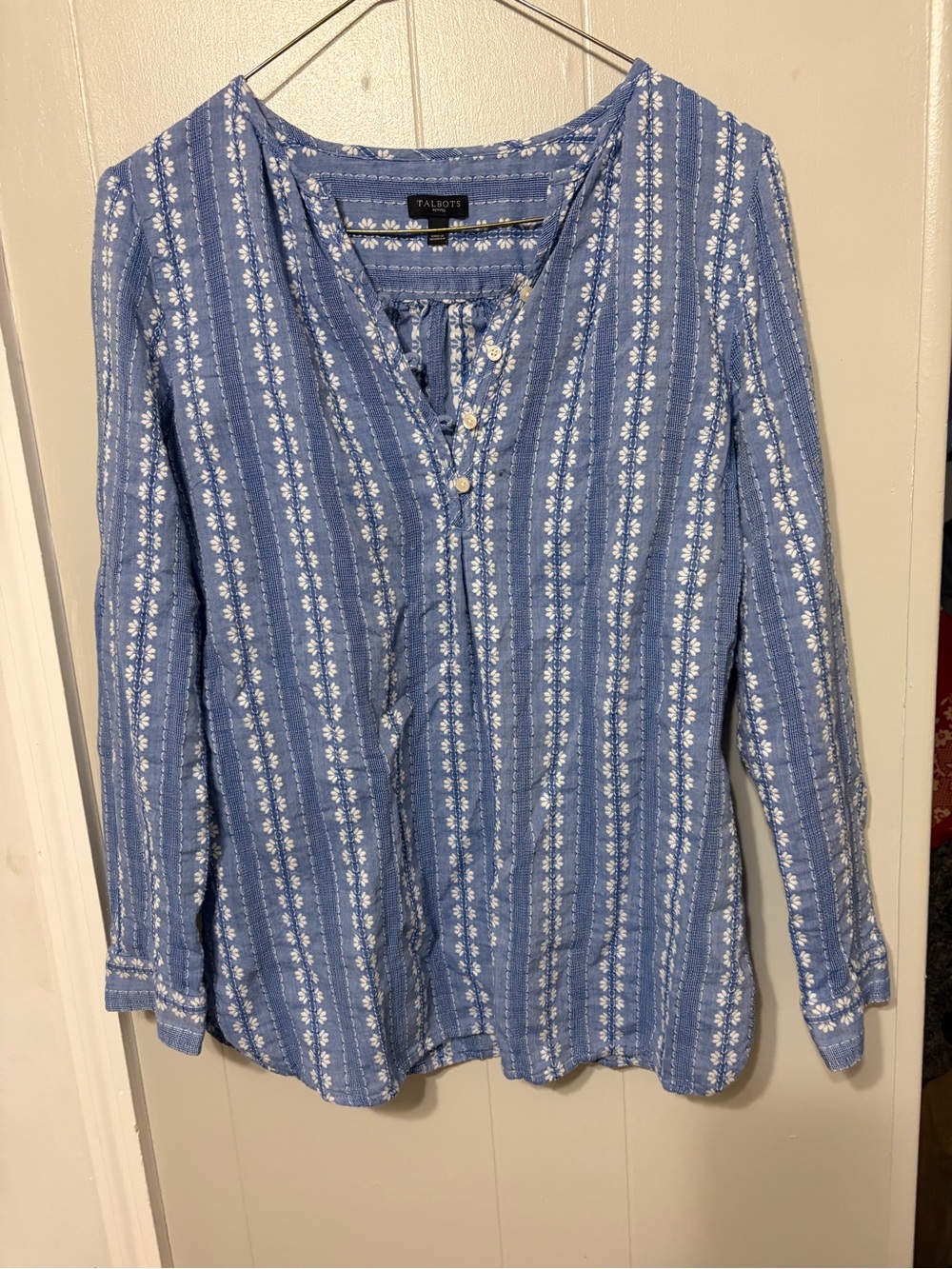 Talbots Blue Floral Stripe Peasant Blouse
100% Cotton